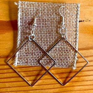 Handmade Silver Large Square Earrings